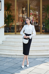 Áo sơ mi lụa hàn phối dây dập sóng