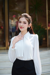 Áo sơ mi lụa hàn phối dây dập sóng