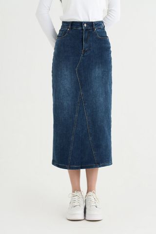 Chân váy Jeans dài dáng suông CHENMAC co giãn, xẻ sau, tôn dáng, thoải mái