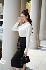 Chân váy bút chì vạt bèo cách điệu 2 lớp