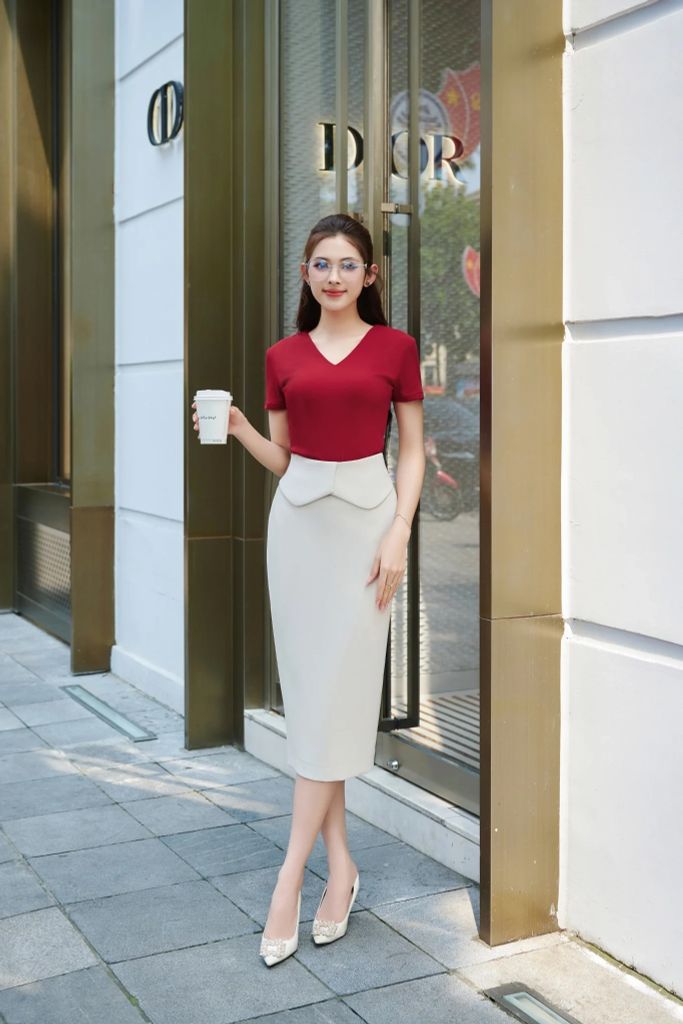 Áo thun nữ cổ tim vải CoolAir