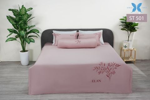 Bộ chăn ga gối 5 món Sateen thêu ST501