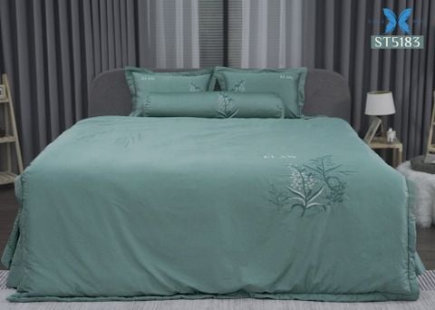 Bộ chăn ga gối 5 món Sateen Thêu ST5183