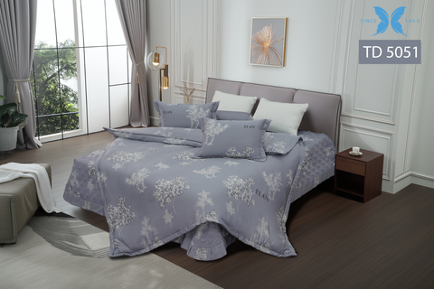 Bộ chăn ga gối 5 món Tencel in cao cấp TD5051
