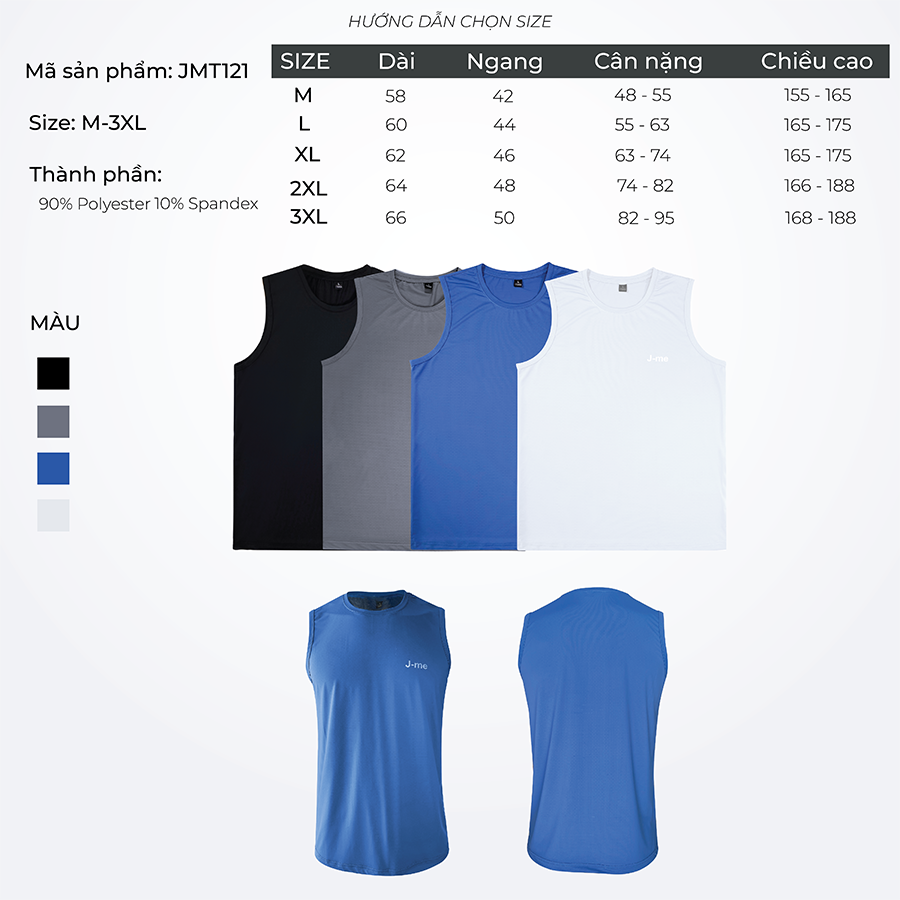 Áo thể thao 3 lỗ nam J-me, chật liệu thun lạnh cao cấp siêu thoáng mát, thoải mái vận động JMT121SH