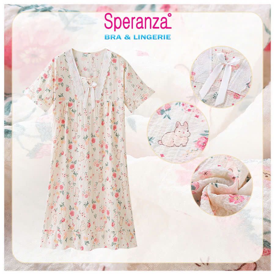 Váy ngủ nữ ngắn tay vải bong mặc nhà rộng phong cách công chúa SPD006SH