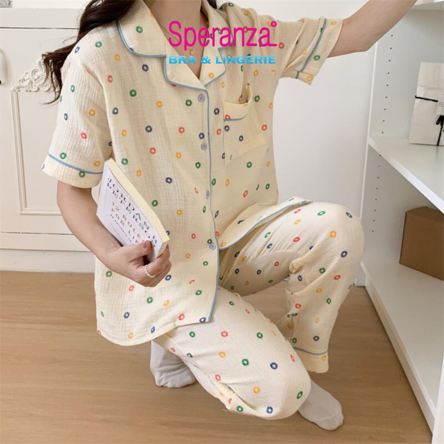 Bộ đồ ngủ Speranza, cotton bông mềm mịn, tay ngắn phong cách Hàn Quốc ngọt ngào SBD005SH