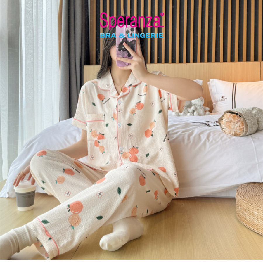 Bộ đồ ngủ Speranza, cotton bông mềm mịn, tay ngắn phong cách Hàn Quốc ngọt ngào SBD005SH
