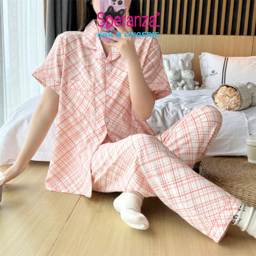 Bộ đồ ngủ Speranza, cotton bông mềm mịn, tay ngắn phong cách Hàn Quốc ngọt ngào SBD005SH