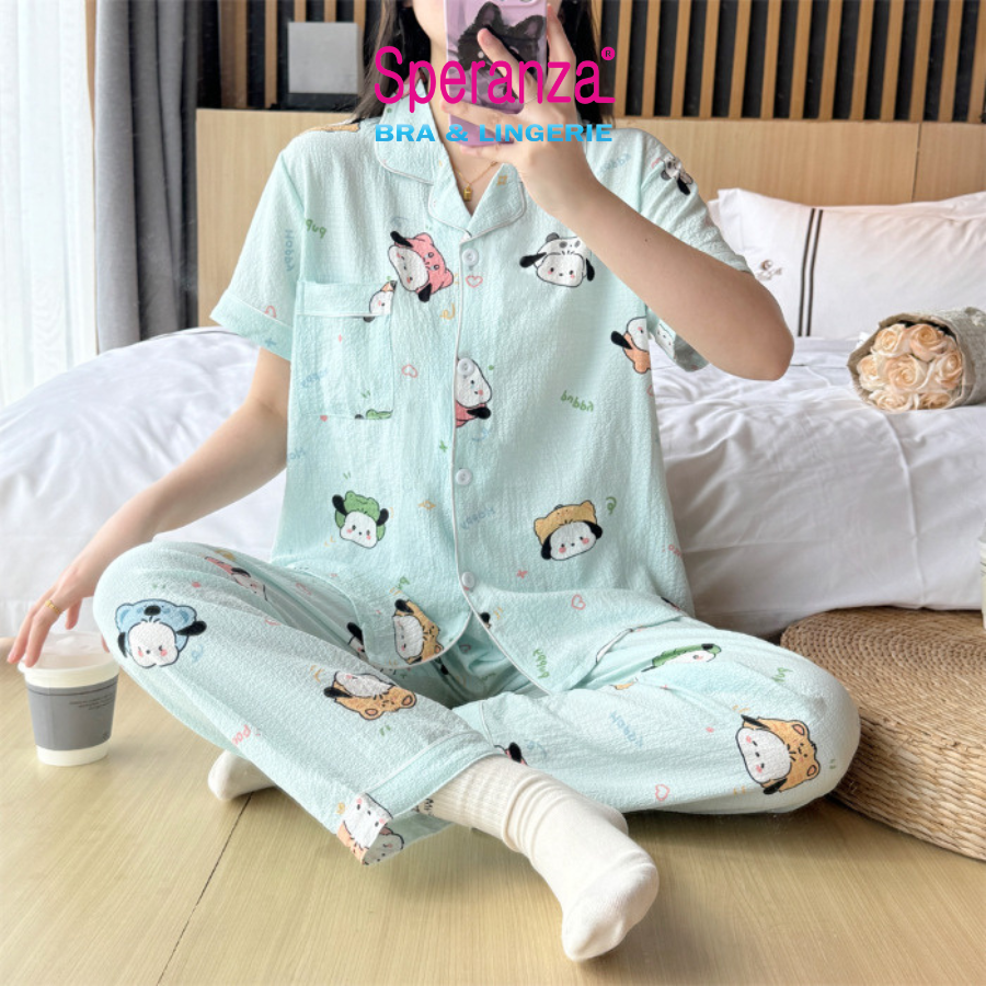 Bộ đồ ngủ Speranza, cotton bông mềm mịn, tay ngắn phong cách Hàn Quốc ngọt ngào SBD005SH