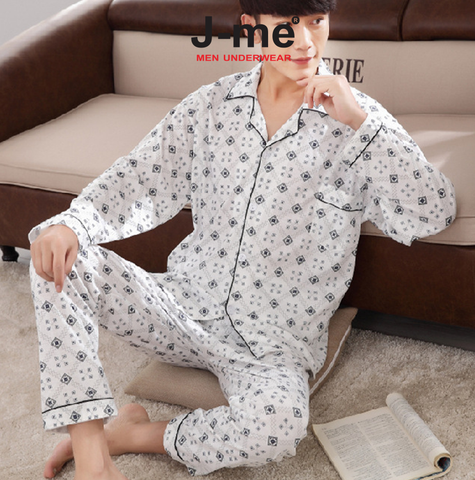 Bộ Đồ Ngủ Nam Mùa Thu Đông Chất Liệu Cotton Dệt Kim Hai Mặt Áo Dài Tay Quần Dài Thoải Mái JMPB12069