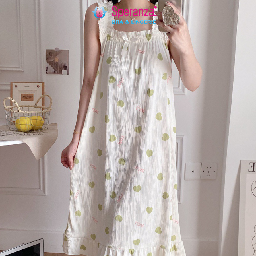 Đầm Mặc Nhà Dáng Dài Nữ Speranza – Vải Mềm Mịn, Cổ Vuông Hoa Nhí, Phong Cách Nhật Hàn - SPD008SH