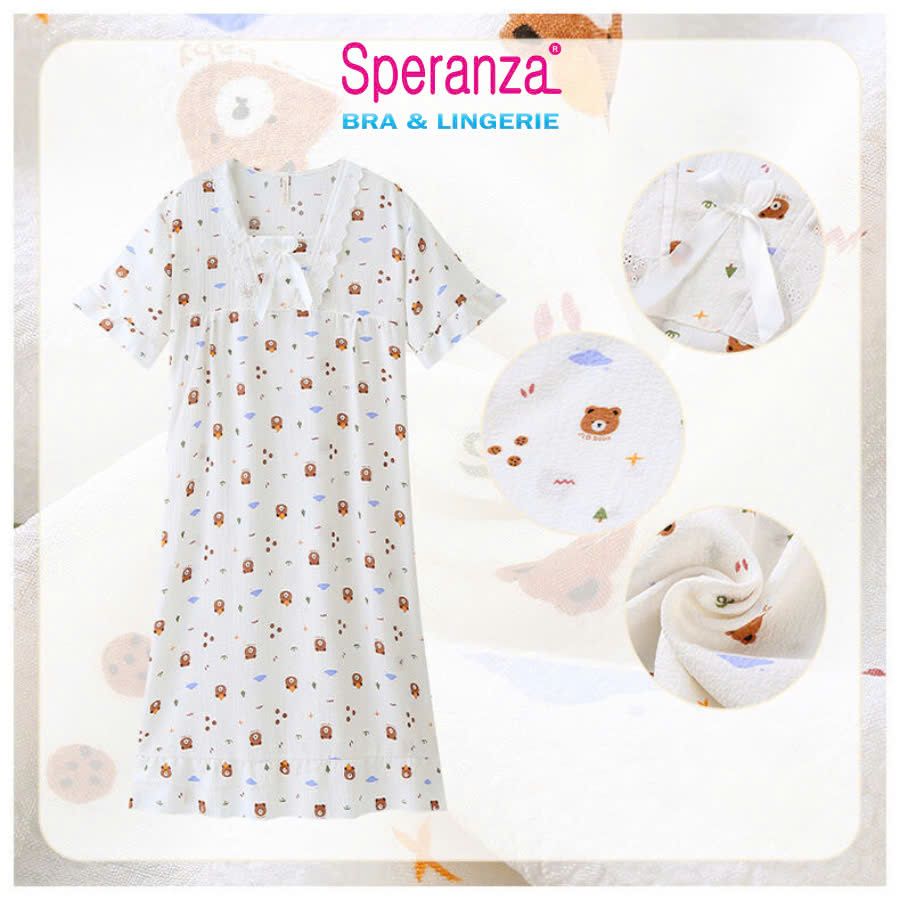 Đầm Ngủ Nữ Ngắn Tay Vải Bông Dáng Suông Speranza SPD006SH