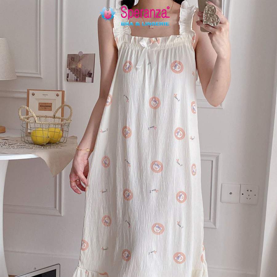 Đầm Mặc Nhà Dáng Dài Nữ Speranza – Vải Mềm Mịn, Cổ Vuông Hoa Nhí, Phong Cách Nhật Hàn - SPD008SH