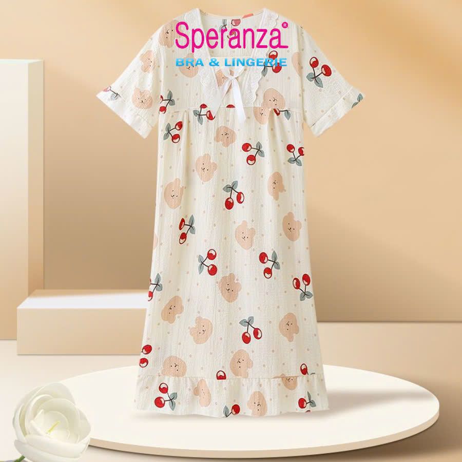 Váy ngủ nữ ngắn tay vải bong mặc nhà rộng phong cách công chúa SPD006SH