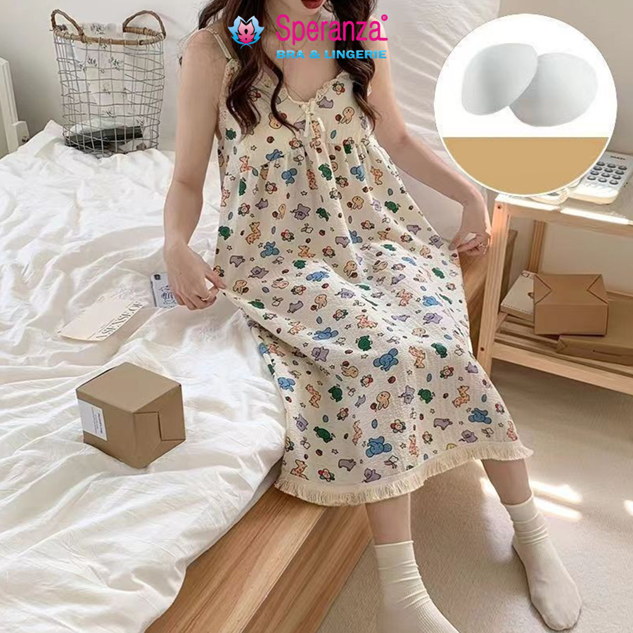 Váy Mặc Nhà Dáng Rộng Nữ – Chất Cotton Mềm, Có Lót Ngực, Dáng Suông Dễ Thương Mặc Nhà - SPD007SH