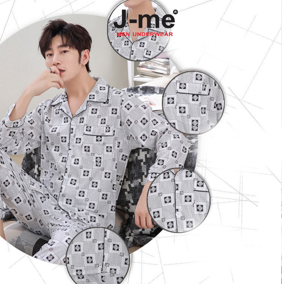 Bộ Đồ Ngủ Nam Mùa Thu Đông Chất Liệu Cotton Dệt Kim Hai Mặt Áo Dài Tay Quần Dài Thoải Mái JMPB12069