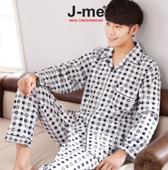 Bộ Đồ Ngủ Nam Mùa Thu Đông Chất Liệu Cotton Dệt Kim Hai Mặt Áo Dài Tay Quần Dài Thoải Mái JMPB12069