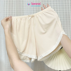 Quần Short Mặc Nhà Nữ Speranza, Dáng Rộng Mềm Mát Lưng Thun Co Giãn, Cotton Caro Viền Ren – SPQ0437