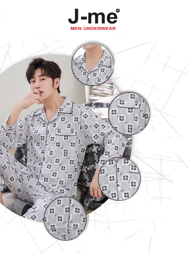 Bộ Đồ Ngủ Nam Mùa Thu Đông Chất Liệu Cotton Dệt Kim Hai Mặt Áo Dài Tay Quần Dài Thoải Mái JMPB12069