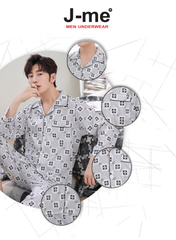 Bộ Đồ Ngủ Nam Mùa Thu Đông Chất Liệu Cotton Dệt Kim Hai Mặt Áo Dài Tay Quần Dài Thoải Mái JMPB12069