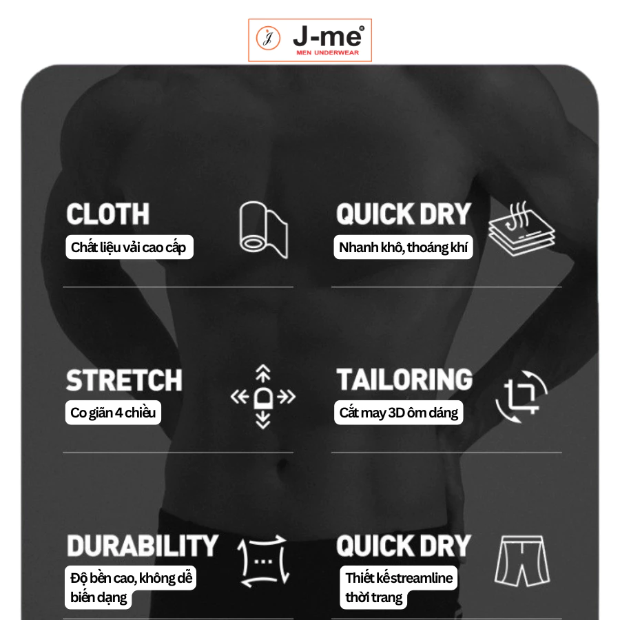 Quần Bơi Nam J-me – Thoải Mái, 60KG đến 75kg, Luyện Tập Bơi, Chất Liệu Polyester Cao Cấp - JMB703SH