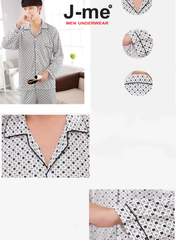 Bộ Đồ Ngủ Nam Mùa Thu Đông Chất Liệu Cotton Dệt Kim Hai Mặt Áo Dài Tay Quần Dài Thoải Mái JMPB12069