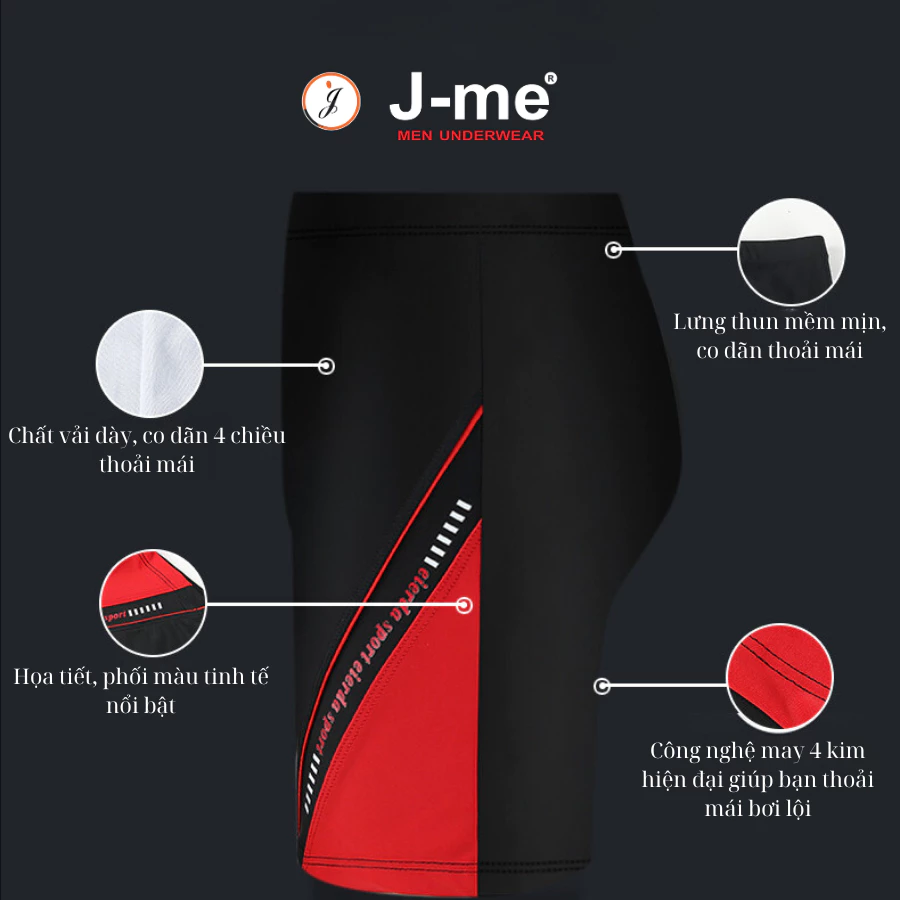 Quần bơi nam J-me, 60kg đến 80kg mặc vừa, co dãn 4 chiều, kiểu dáng thể thao - JMB991SH