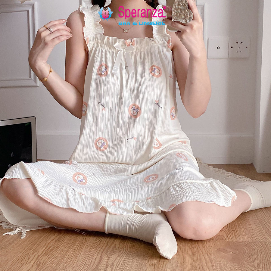 Đầm Mặc Nhà Dáng Dài Nữ Speranza – Vải Mềm Mịn, Cổ Vuông Hoa Nhí, Phong Cách Nhật Hàn - SPD008SH