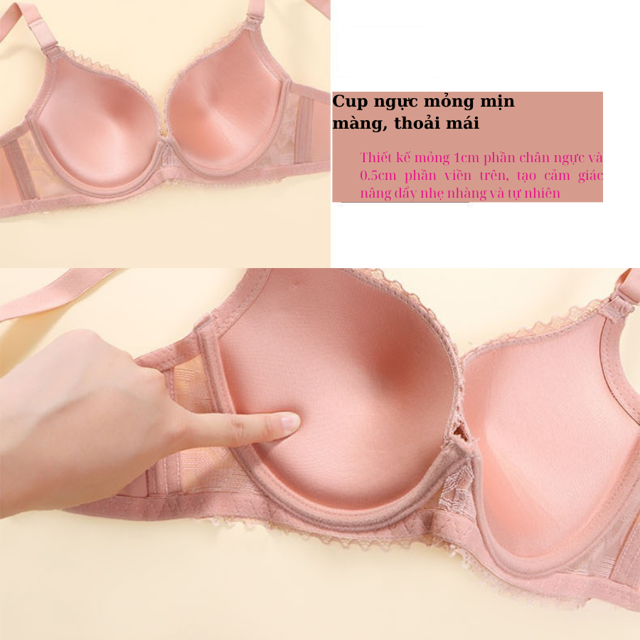 Áo ngực nữ size lớn ren mút mỏng cup chéo 3/4 bầu ngực SPA541SH