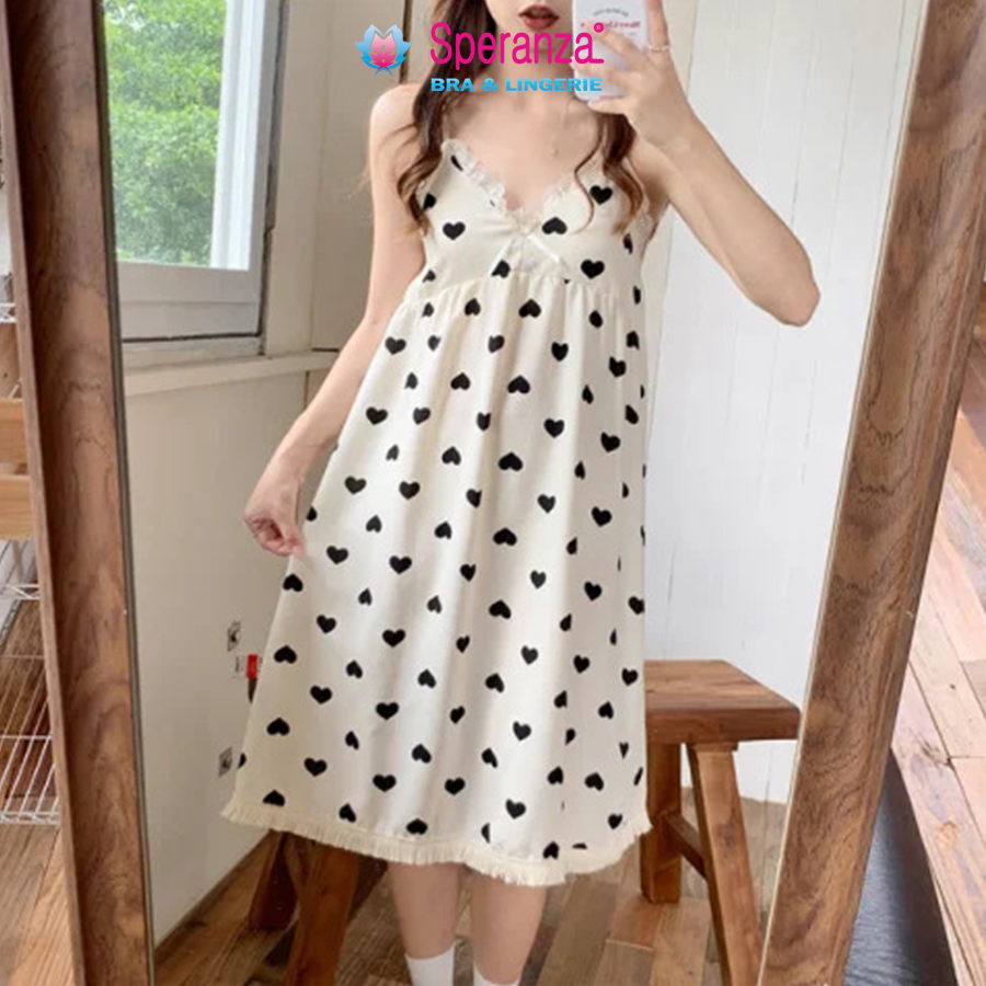 Váy Mặc Nhà Dáng Rộng Nữ – Chất Cotton Mềm, Có Lót Ngực, Dáng Suông Dễ Thương Mặc Nhà - SPD007SH