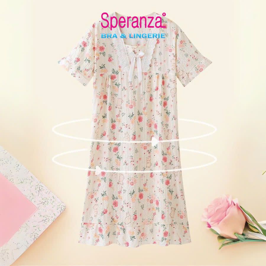 Váy ngủ nữ ngắn tay vải bong mặc nhà rộng phong cách công chúa SPD006SH