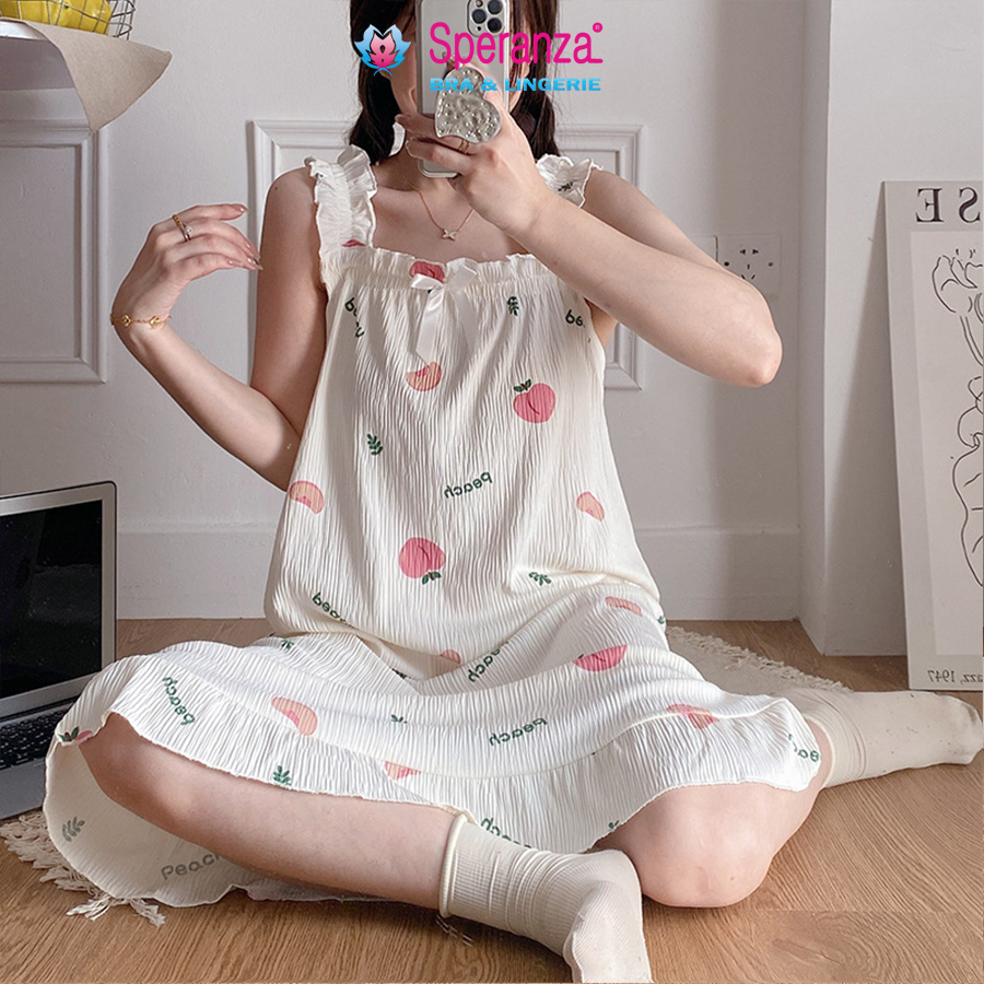 Đầm Mặc Nhà Dáng Dài Nữ Speranza – Vải Mềm Mịn, Cổ Vuông Hoa Nhí, Phong Cách Nhật Hàn - SPD008SH