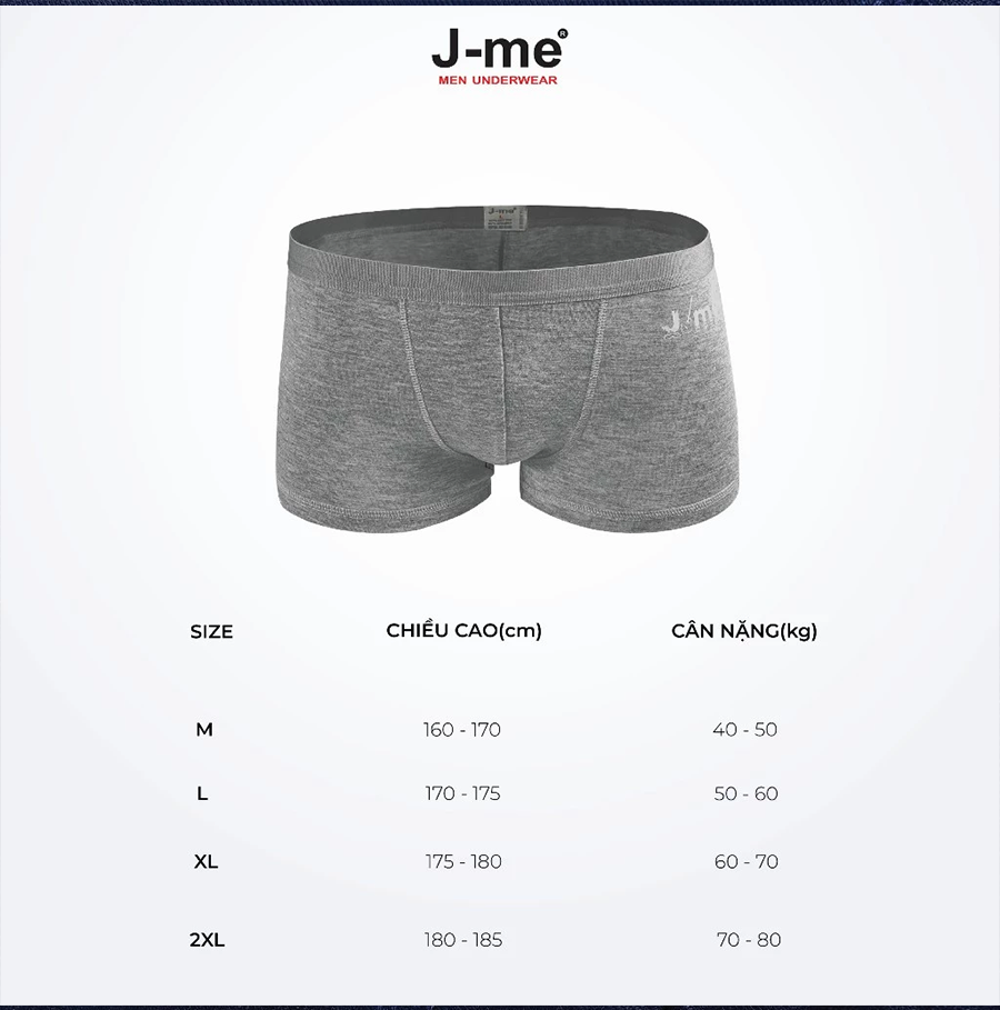 Quần lót Boxer nam J-me, lưng thun 3cm, thoải mái, vải cotton mềm mịn co dãn 4 chiều - JM011SH