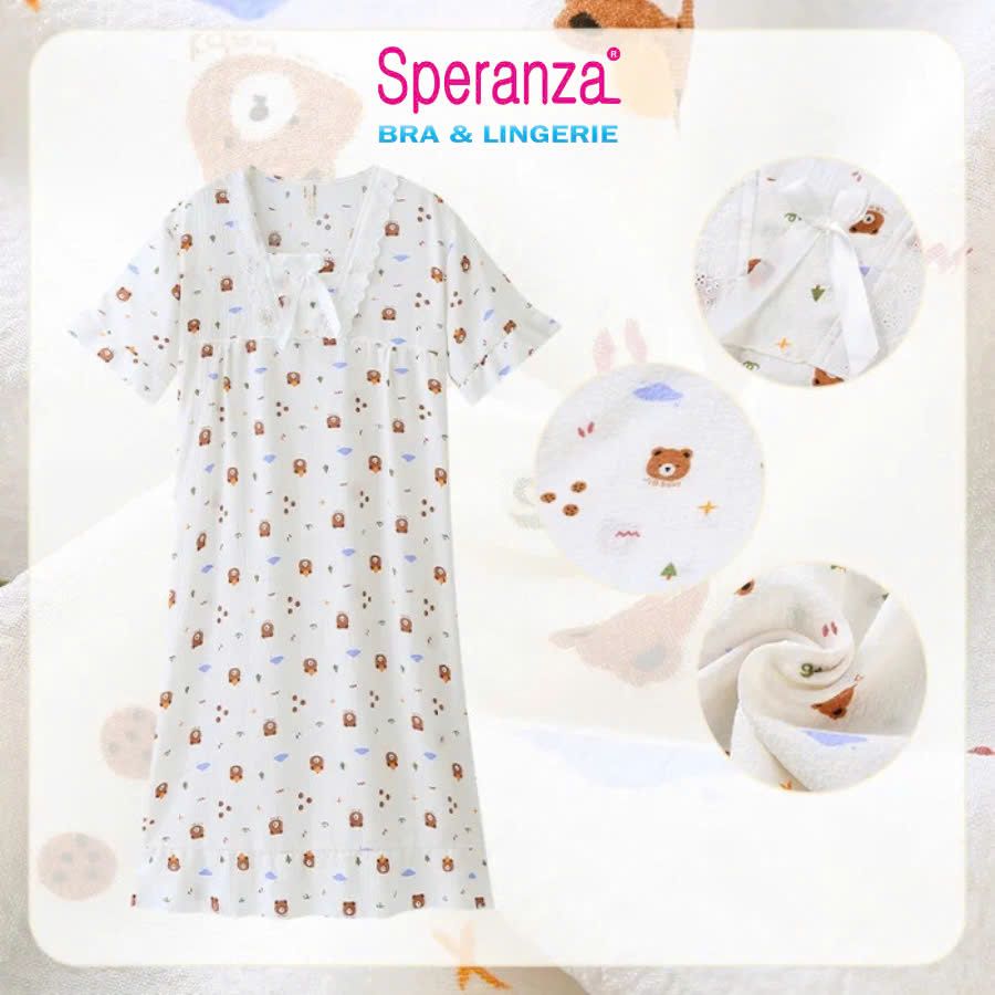 Váy ngủ nữ ngắn tay vải bong mặc nhà rộng phong cách công chúa SPD006SH