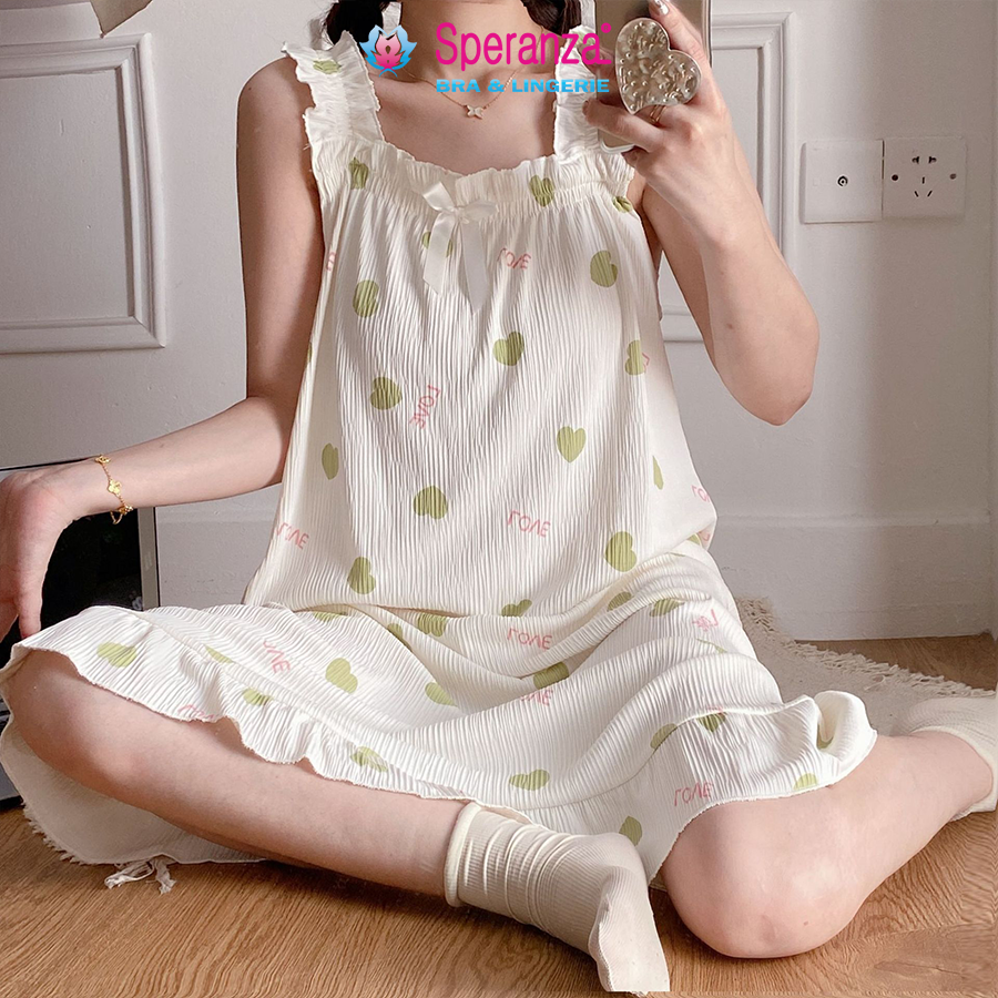 Đầm Mặc Nhà Dáng Dài Nữ Speranza – Vải Mềm Mịn, Cổ Vuông Hoa Nhí, Phong Cách Nhật Hàn - SPD008SH