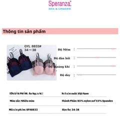Áo ngực nữ cup ngang có gọng mút mỏng, nâng ngực 1-2cm, phối ren SPA8833SH