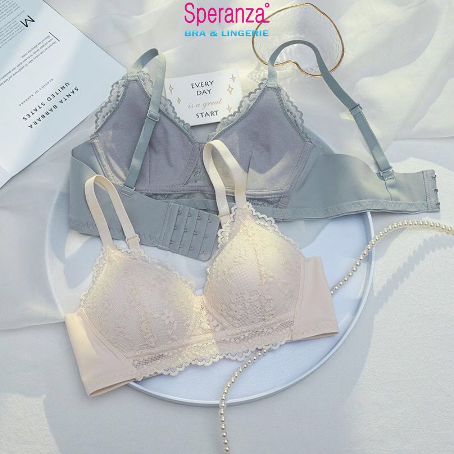 Áo ngực nữ không giọng mút mỏng ren dây chéo coton spa495SH