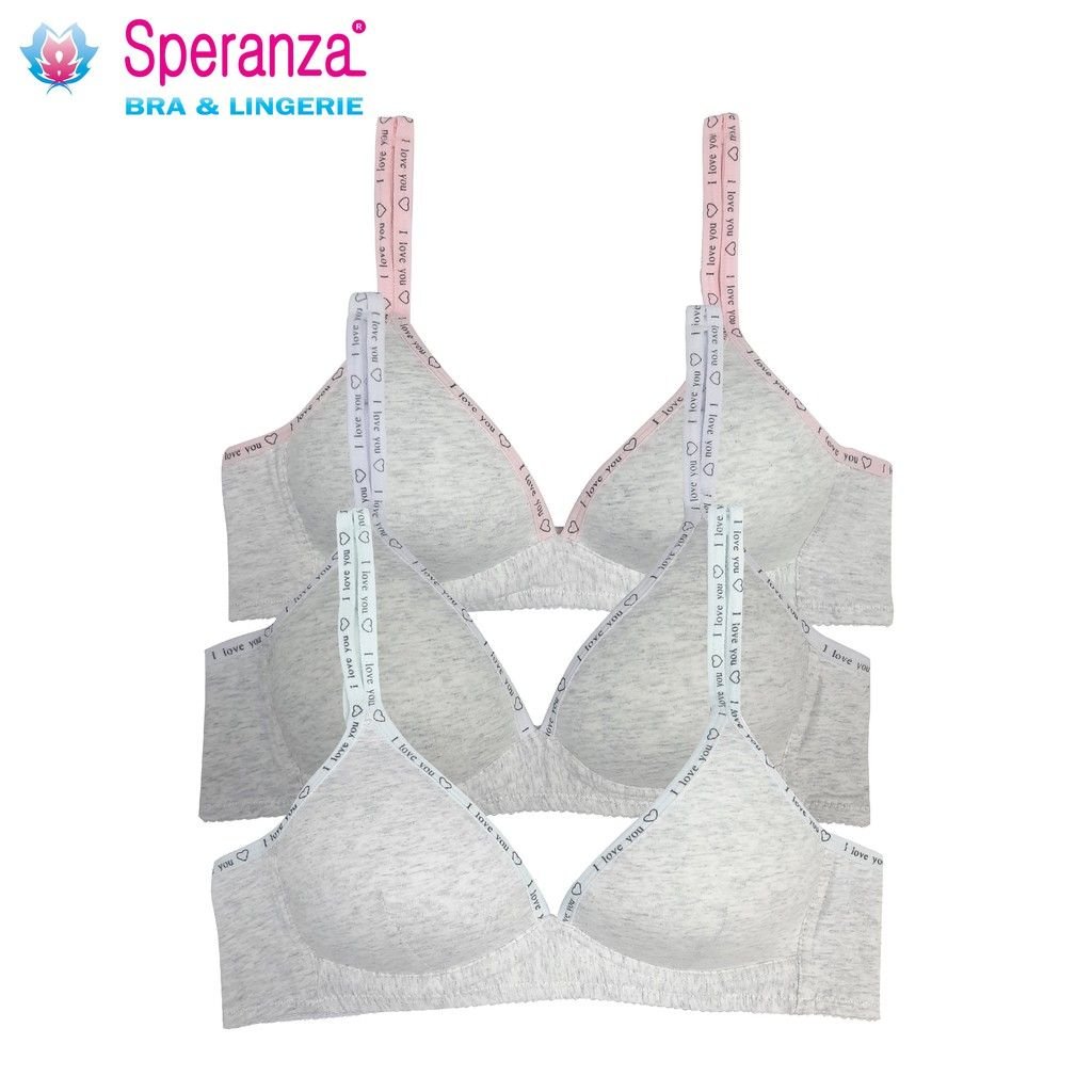 Speranza - Áo Ngực Nữ Không Gọng Trơn Xám Phối Dây Màu Cotton Cao Cấp SPA7184SH