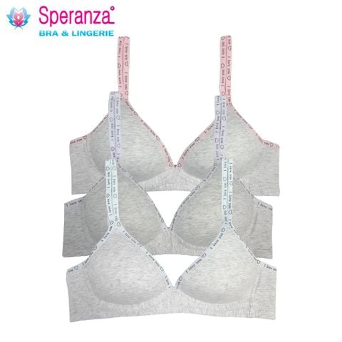 Speranza - Áo Ngực Nữ Không Gọng Trơn Xám Phối Dây Màu Cotton Cao Cấp SPA7184SH