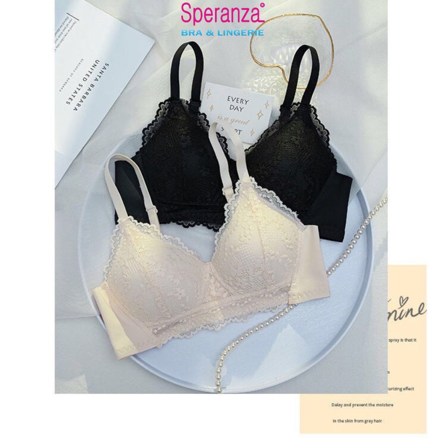 Áo ngực nữ không giọng mút mỏng ren dây chéo coton spa495SH
