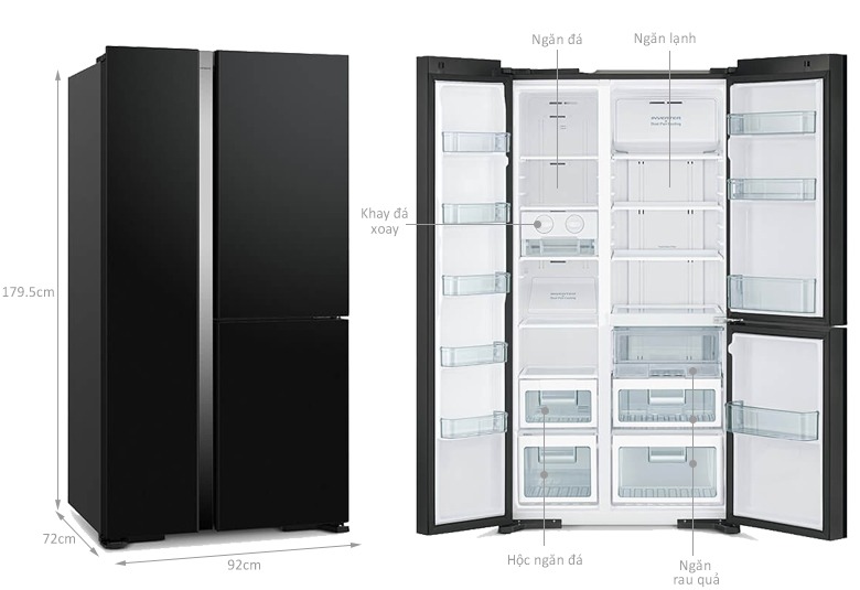 Tủ lạnh Side by Side Hitachi Inverter 590 lít R-M800PGV0(GBK)