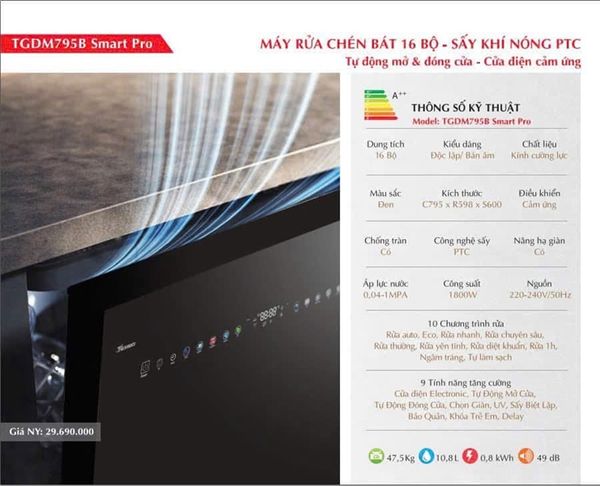 Máy rửa bát Texgio TGDM795B Smart