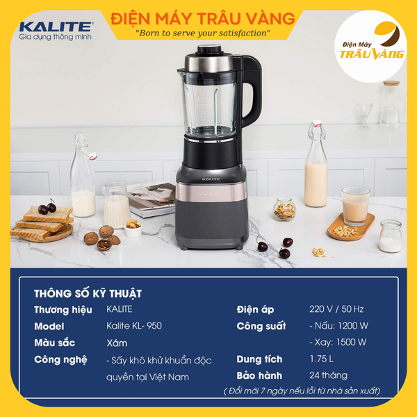 Máy xay sữa hạt, máy nấu sữa hạt Kalite KL950, công suất 2700W, dung tích 1.75L