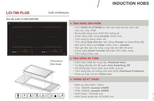 Bếp từ 2 vùng nấu Lorca LCI 789 Plus