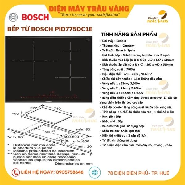 Bếp Bosch 3 vùng PID775DC1E, serie 8