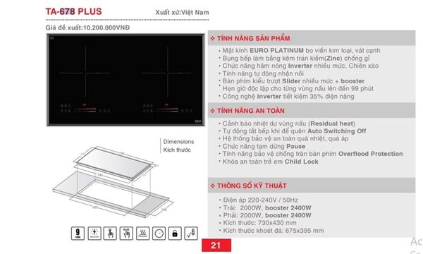 Bếp từ 2 vùng nấu Lorca TA-678 Plus
