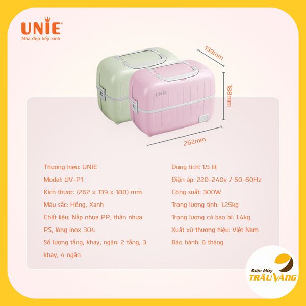 Hộp cơm điện , cặp lồng giữ nhiệt, hộp cơm văn phòng Unie UV-P1, dung tích 1.5L