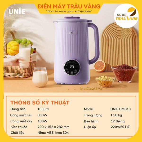 Máy Làm Sữa Hạt, Máy Nấu Sữa Hạt mini Unie UMB10 dung tích 1000ml  800W