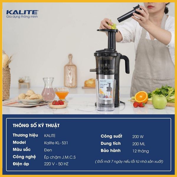 Máy ép chậm, máy ép trái cây chậm Kalite KL531 công suất 200w